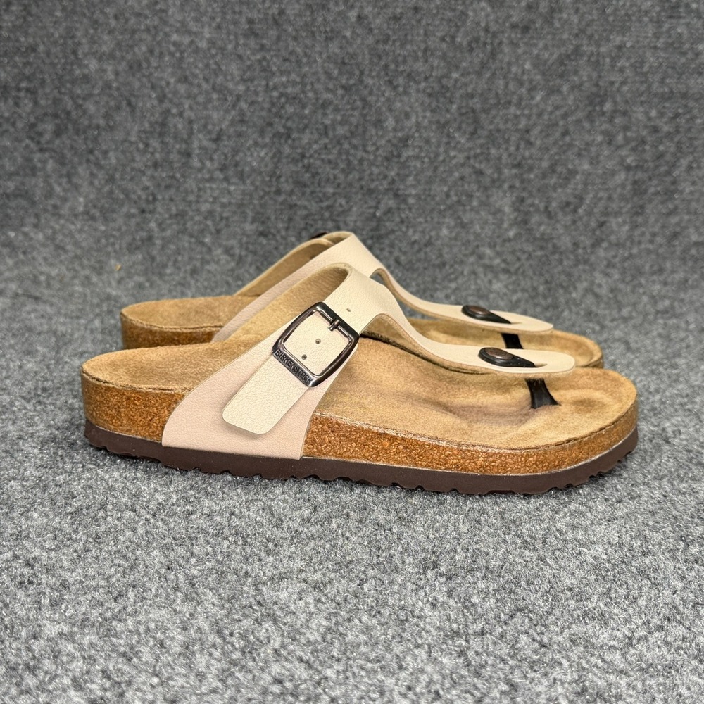 Birkenstock Gizeh Sandals Women 5 Tan Birko-Flor Synthetic Leather Slip On Thong